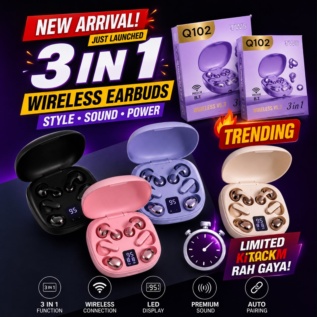 Q102 3-in-1 Wireless Earbuds